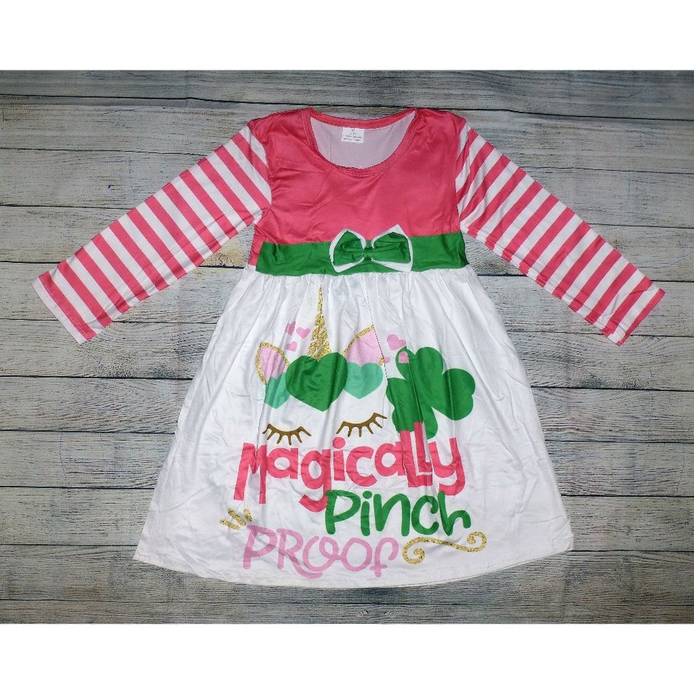 St Patricks Day Unicorn Girls Long Sleevve Dress
